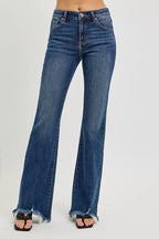 RISEN Full Size Mid Rise Flare Frayed Hem Jeans Plus Size