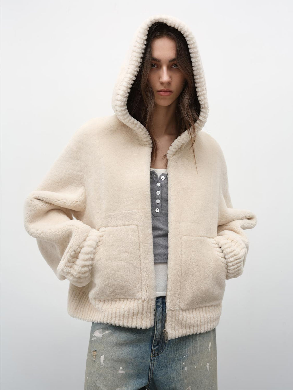 Fireladyfur Women's Hooded Merino Sheepskin Jacket“Bad boy”