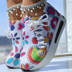 Women's Random Print Side Lace-Up Elastic Sport Shoes, Comfortable