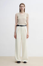 Women's white straight casual wide waist drape floor-length wide leg