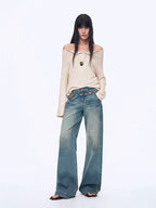 "Fashion Law" Casual One-shoulder Raglan Sleeve T-shirt Top