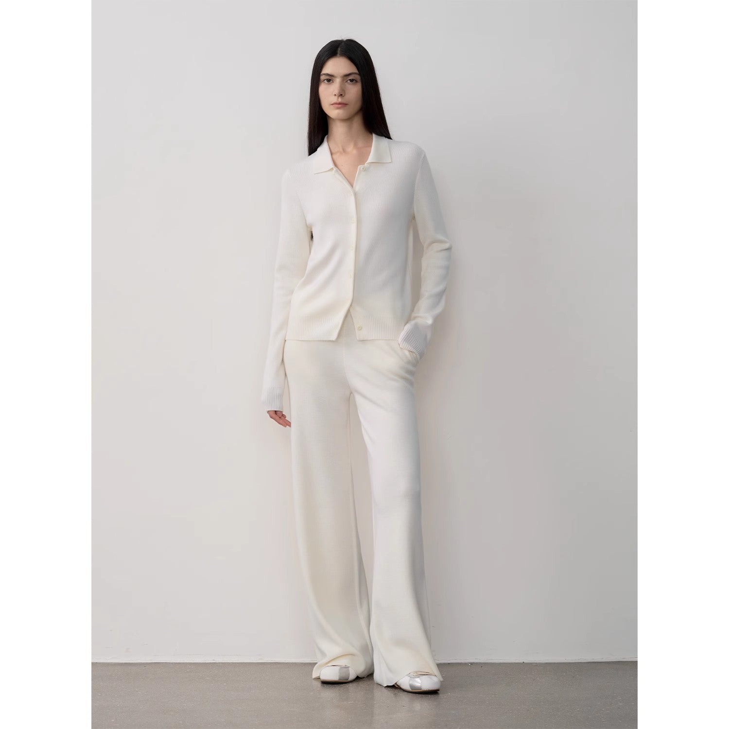 "Lazy urban" Yangtze Merino wool polo-neck cardigan straight-leg