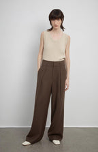 Women's white straight casual wide waist drape floor-length wide leg