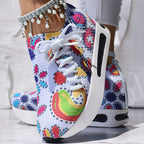 Women's Random Print Side Lace-Up Elastic Sport Shoes, Comfortable