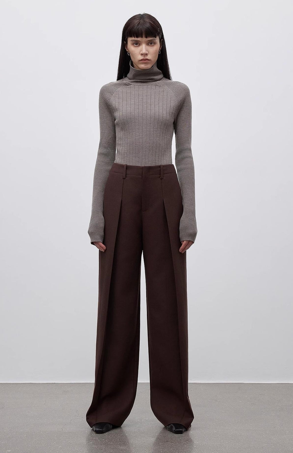 Imported wool pleated high-waisted straight-leg all-match slimming