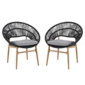 Cyril Outdoor Wicker Papasan Style Dining Chair with Teak Finished Leg and Dark Gray Faux Rattan - Set of 2