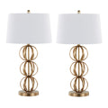 Linx 29" Contemporary Metal Table Lamp in Gold Metal and White Linen Shade - Set of 2
