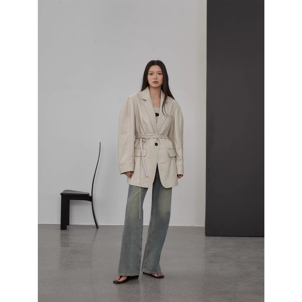 Imported sheepskin wide-shoulder lightweight lace-up suit leather
