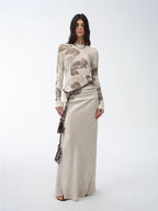 Tencel wool original cashew print round neck slim long sleeve and