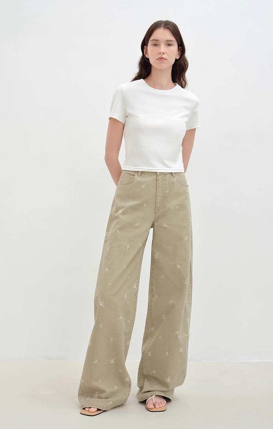 "Carol Pie" loose high-waisted wide-leg calla lily print jeans for