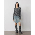 "Lazy urban" Yangtze Merino wool polo-neck cardigan straight-leg