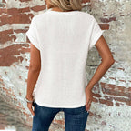 Short-sleeved Waffle T-shirt Summer New Solid Color Crew Neck Top For