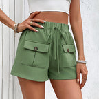Women's Double Pocket Casual Elastic Waist Lace-up Bottoms