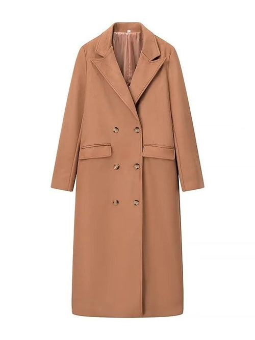 Double-Breasted Lapel Collar Long Coat