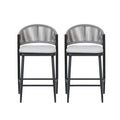 Outdoor 26' Counter Height Metal Frame Counter Stools with Scallop-shaped Backrest & Water-resistant Cushions, Set of