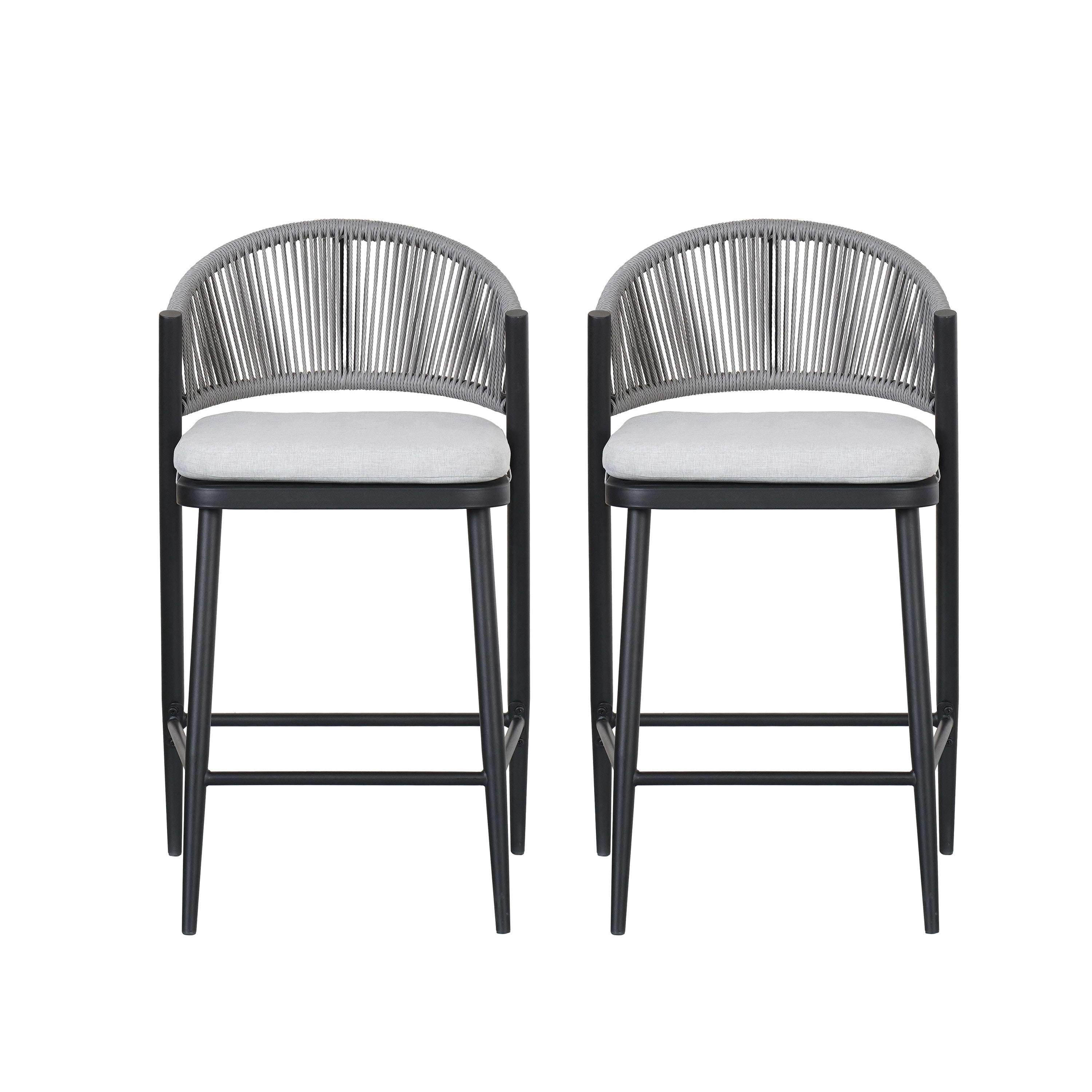 Outdoor 26' Counter Height Metal Frame Counter Stools with Scallop-shaped Backrest & Water-resistant Cushions, Set of