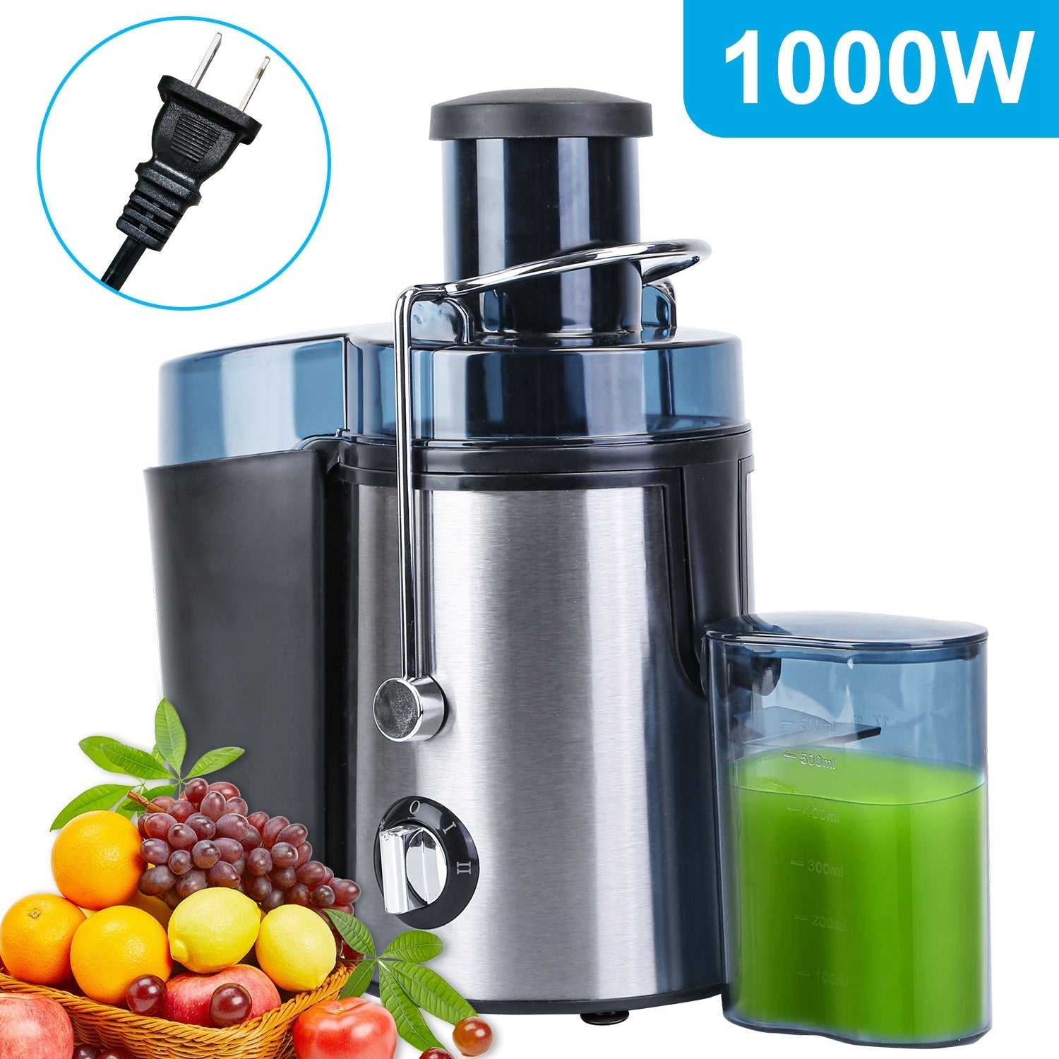 1Pc Centrifugal Juicer Juice Extractor With 2 Speeds 2.6in Wide Feed