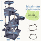 66 Inch Cat Tree Tower, Large Multi-Cat Climbing Extended Platform,