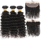 10A Grade 3/4 Deep Wave Human Hair bundles with 4x4 Closures & 13x4 Fr