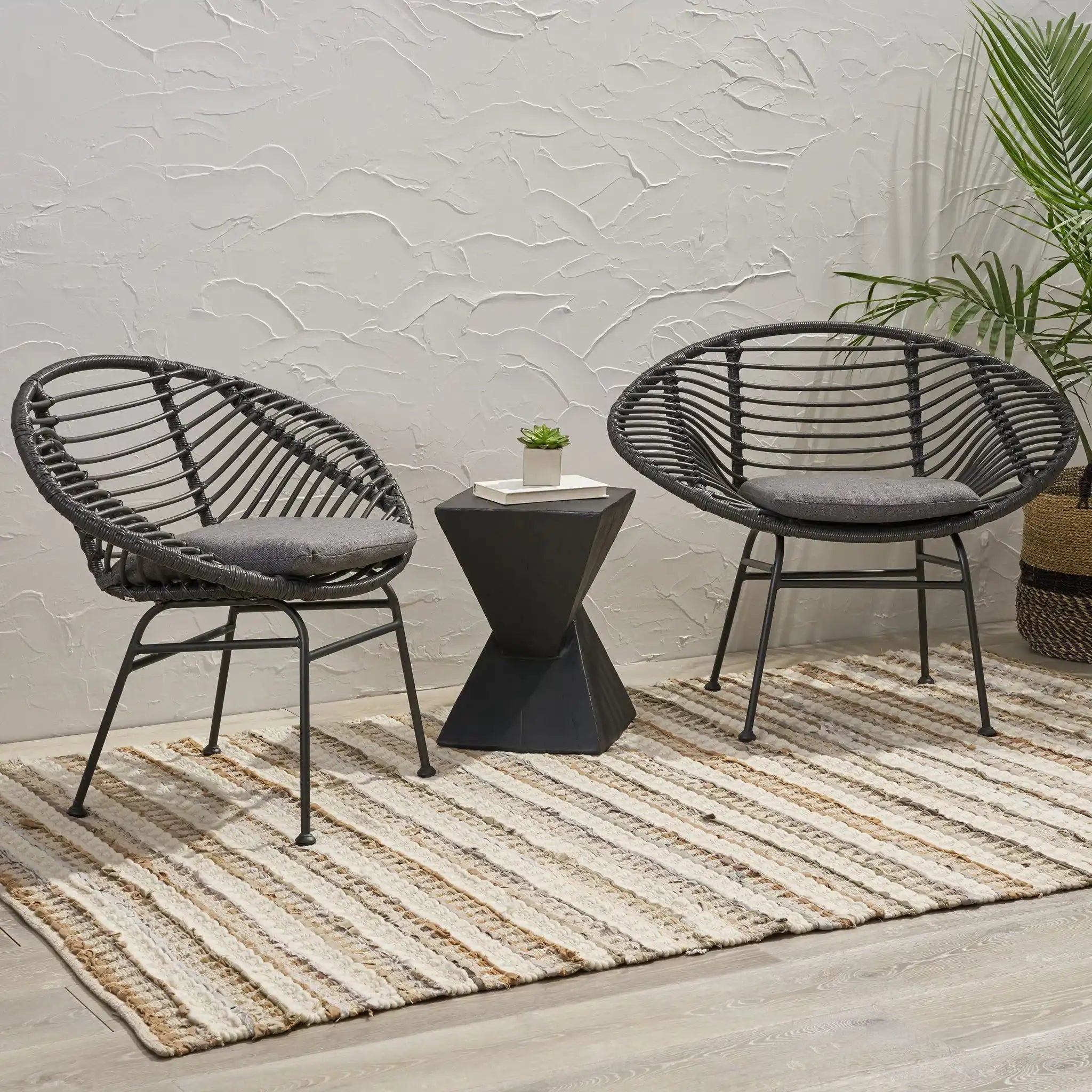 Cordella - Outdoor Woven Wicker Chairs With Cushions, Set of 2