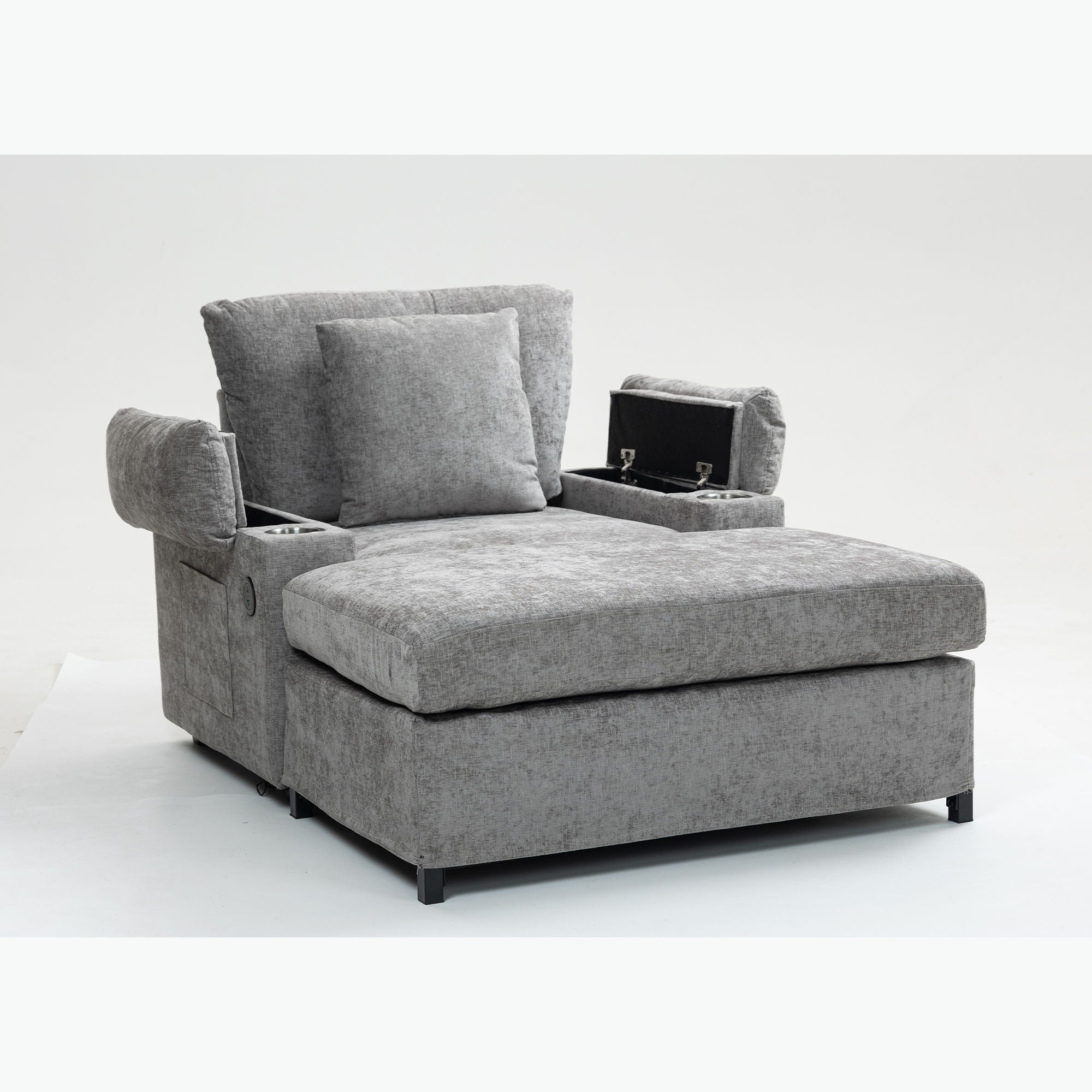 Fabric Sofa Bed With Cupholders And USB Charging Ports Chair For Living Room