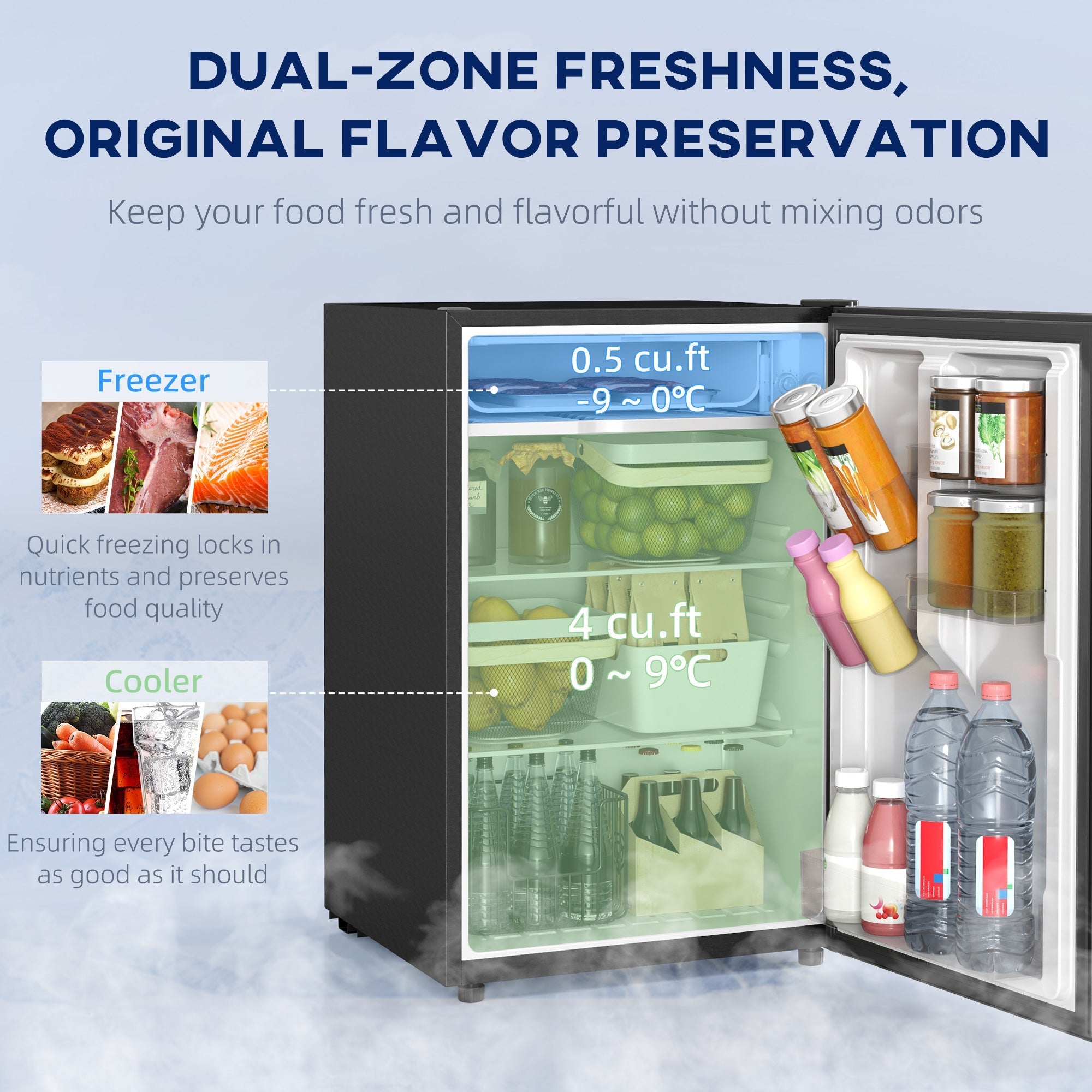 4.5 Cu.Ft Mini Fridge, Single Door Refrigerator with Freezer, Wheels,