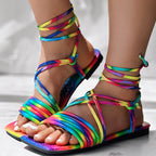 Women's Colorful Multi-Strap Flat Sandals, Comfortable Slip-On Shoes