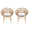 Cyril Outdoor Wicker Papasan Style Dining Chair with Teak Finished Legs - Set of 2