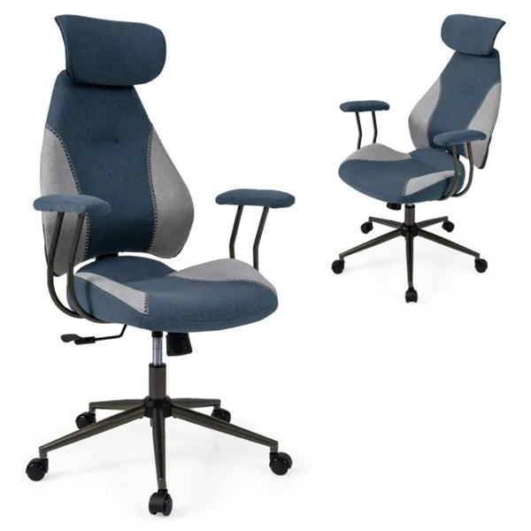Gray Blue Color Blocking Office Chair With 2D Adjustable Headrest,