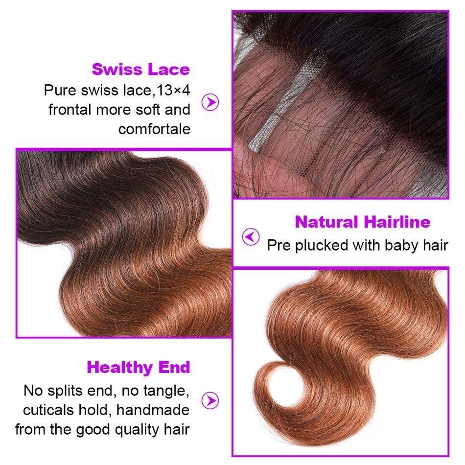 10A Grade #1B/4/30 Body Wave #1B/4/27 BUNDLES with CLOSURES & FRONTALS