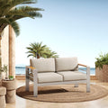 Cora Outdoor Aluminum Loveseat, Silver Frame with Beige Cushion
