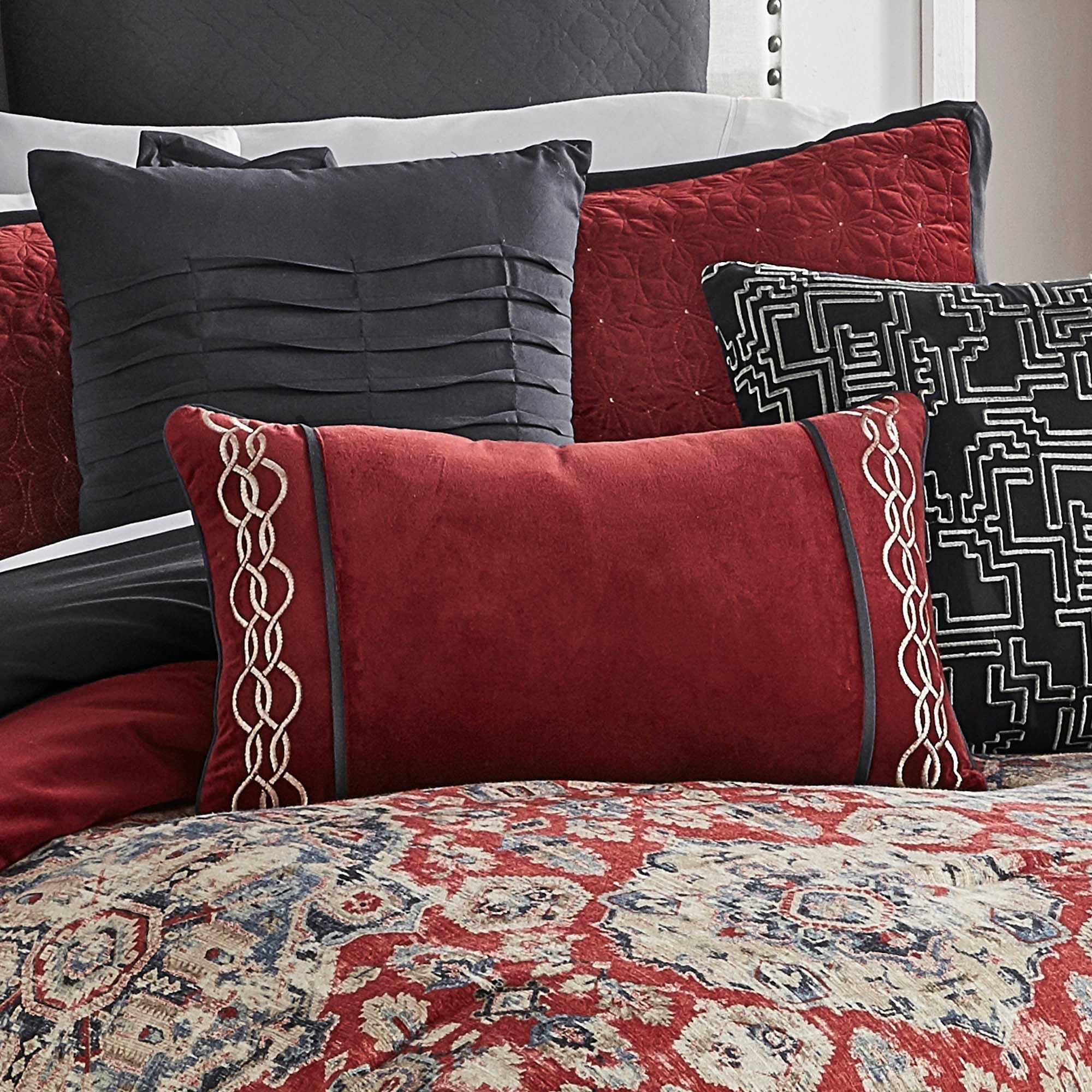 Sadler 9-Pc Burgundy & Blue Medallion Comforter Ensemble