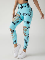 4 Pack New Style Hollow-Out Tie-Dye High-Waisted Tummy-Control Yoga