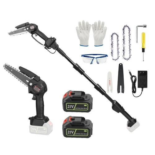 1Set 2-in-1 Cordless Pole Saw & Mini Chainsaw With 2Pcs 3000mAh