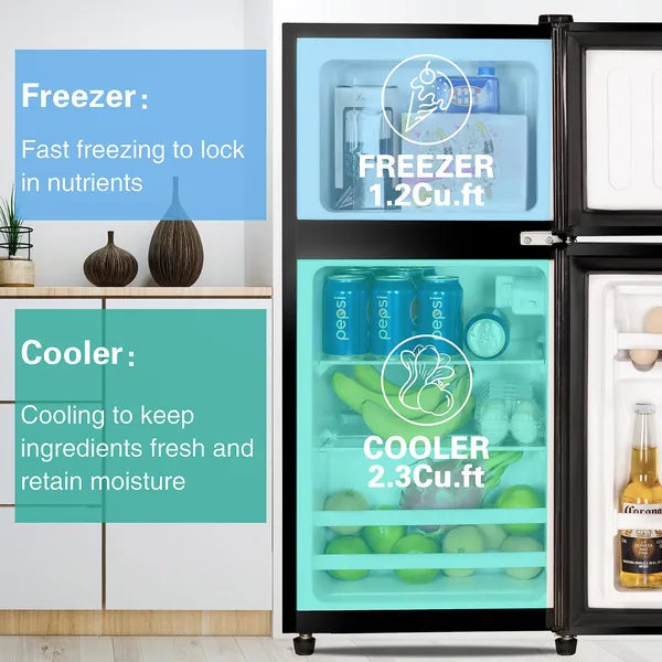 KRIB BLING 3.5Cu.Ft Compact Refrigerator Mini Fridge With Freezer,