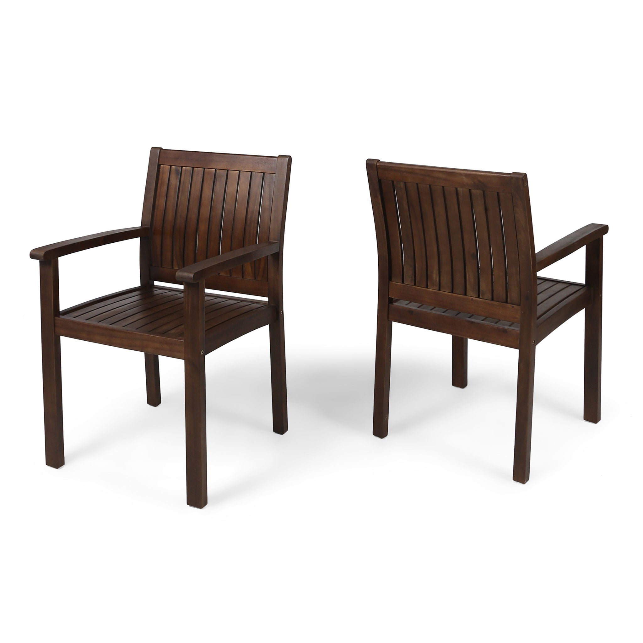 Wilson Rustic Dining Chair Acacia Wood With Slat Panel Design (Set of 2) - Dark Brown