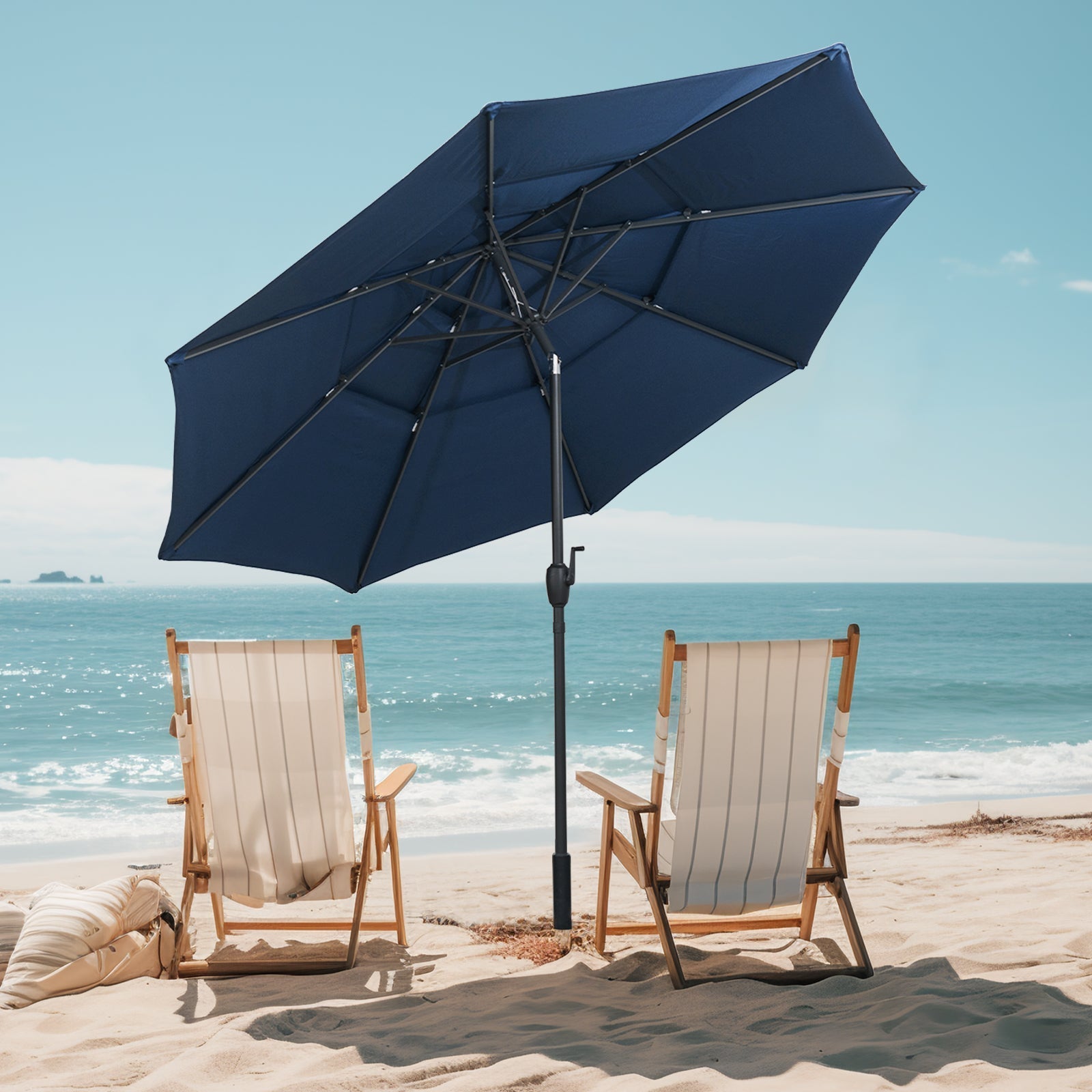 10 ft 3-tier Vented Patio Umbrella with Push Button Tilt-Navy
