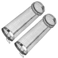 2Pcs 3.42x11.61Inch Portable BBQ Rolling Basket Round Stainless Steel