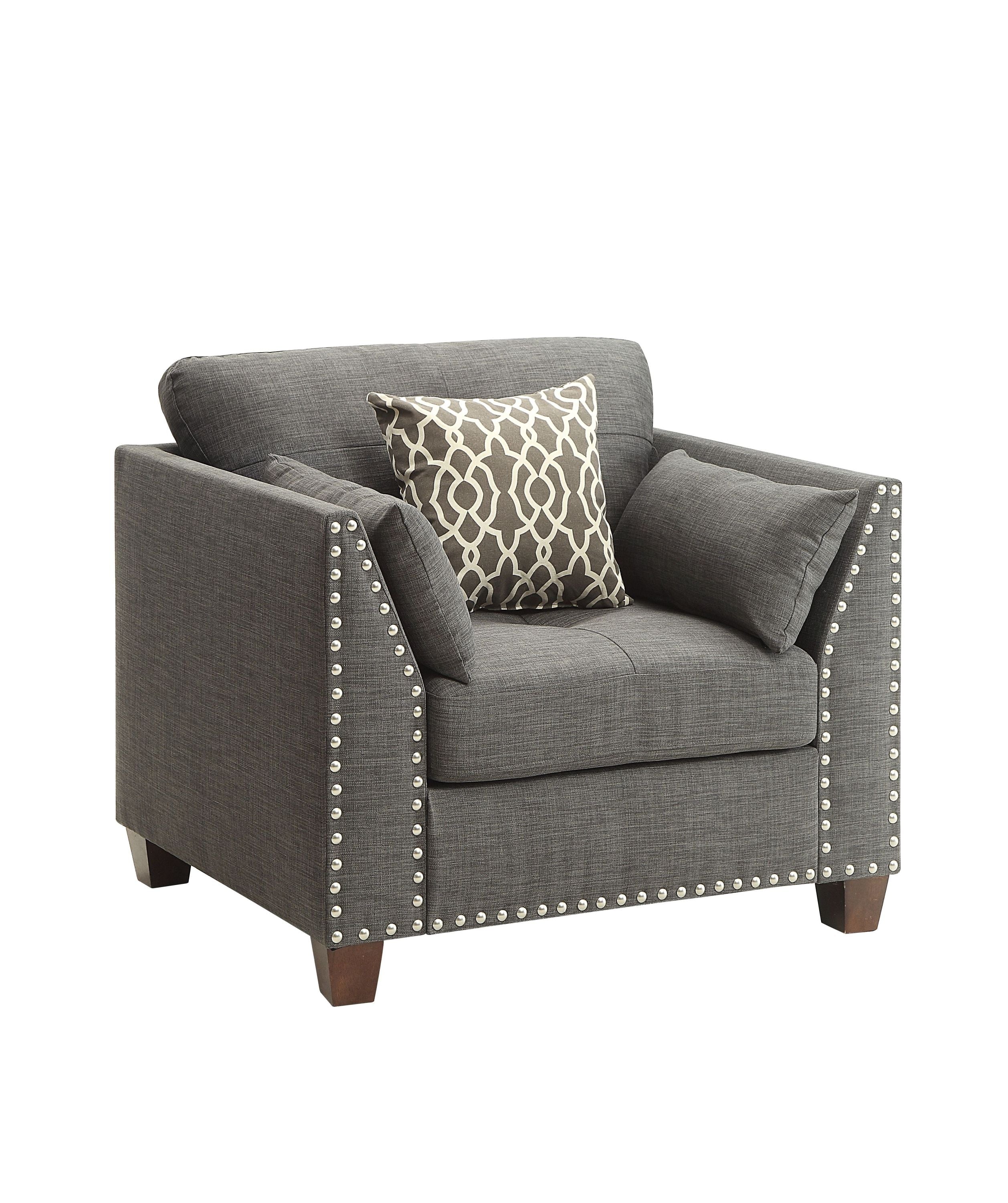 Laurissa Light Charcoal Linen Chair With 3 Pillows
