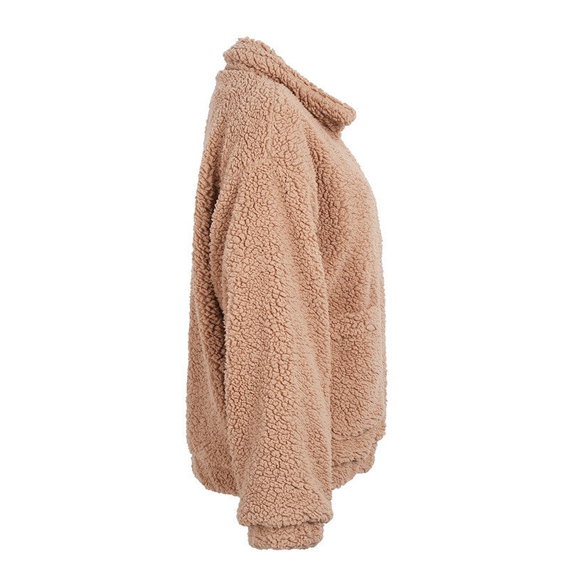 Faux lambswool oversized jacket coat Winter black warm hairly jacket