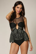 Kennedy Swimwear One Piece Swimsuit Polka Dot Mesh with Gold