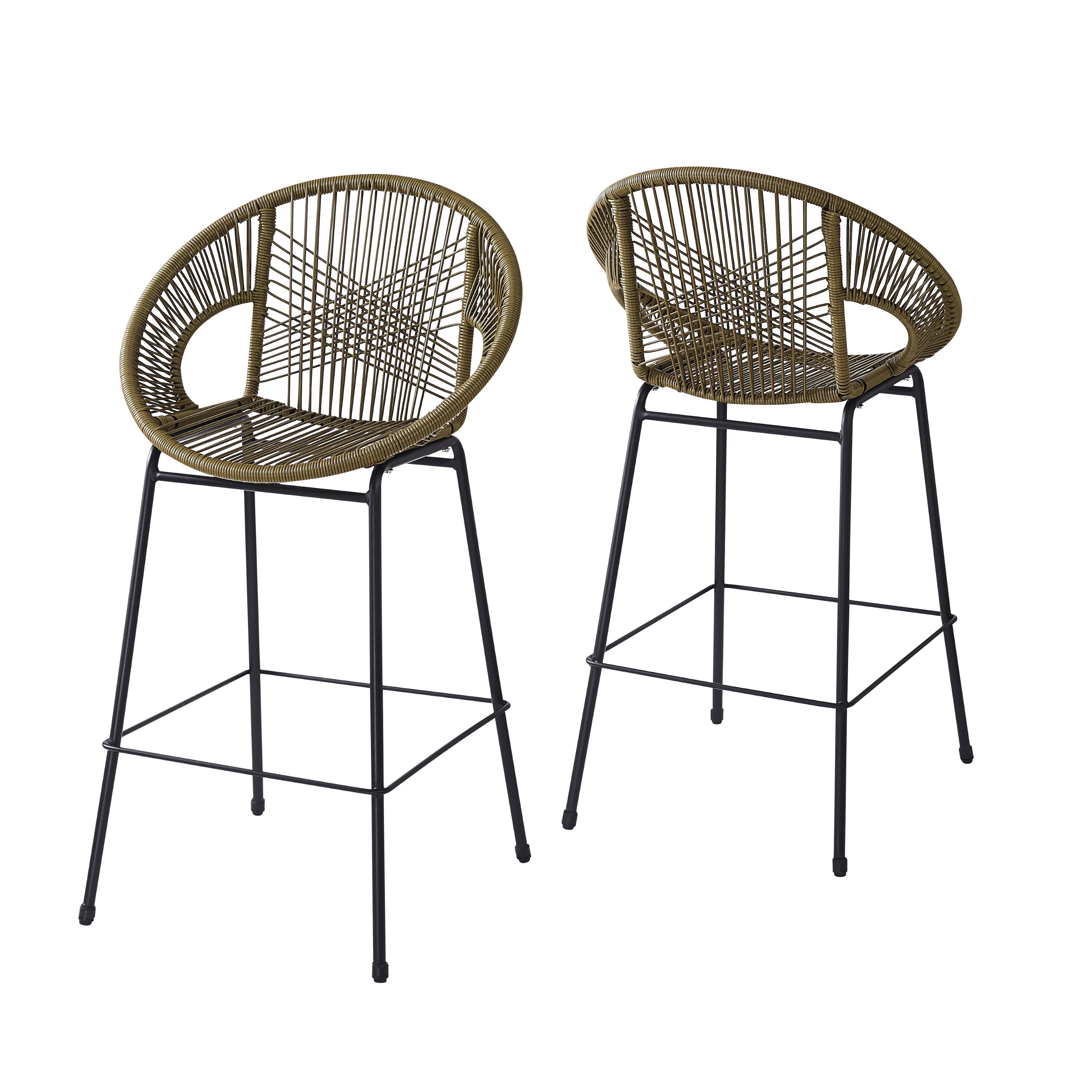 Ferrara Outdoor Patio Green Faux Wicker Barstool Set