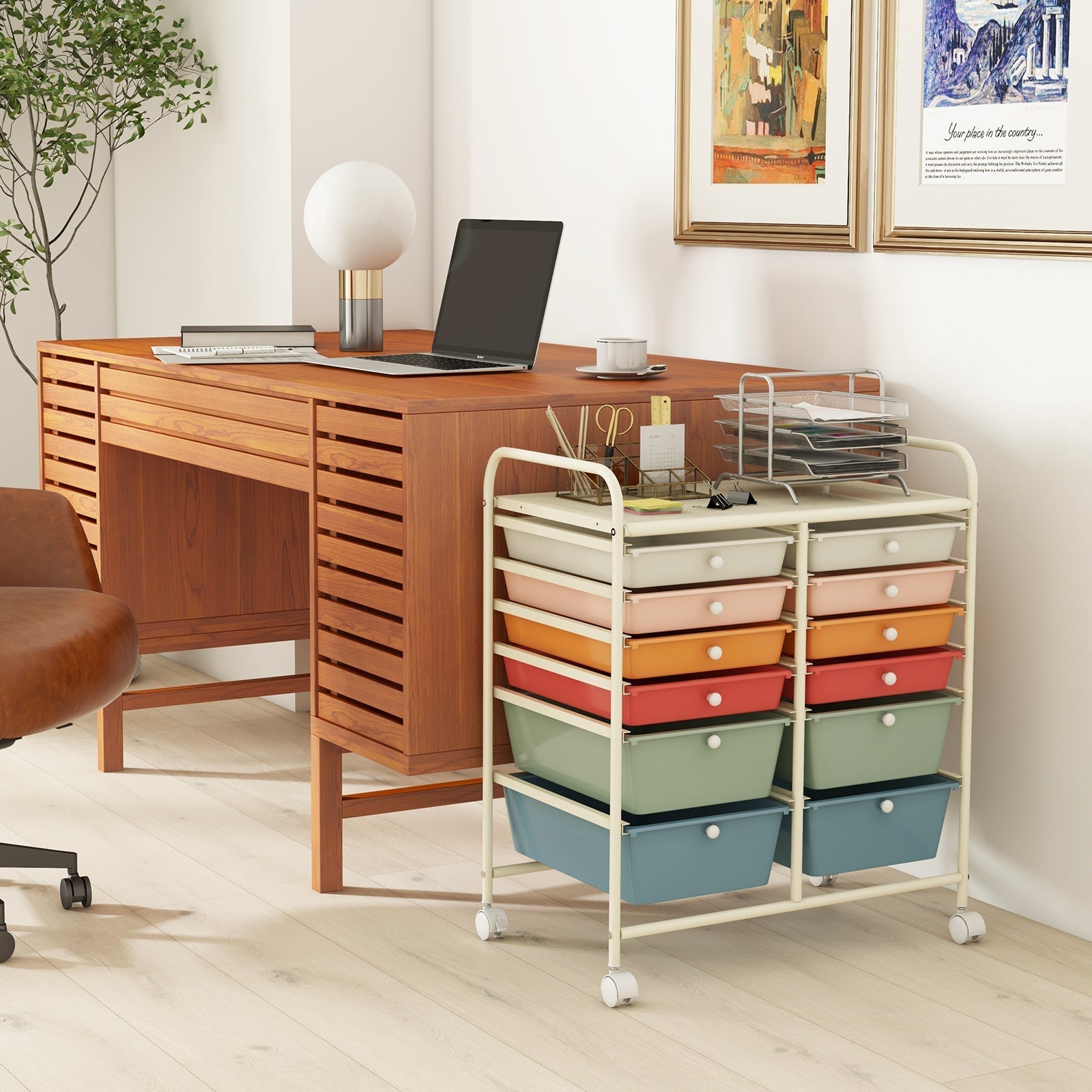 12 Drawers Rolling Cart Storage Scrapbook Paper Organizer Bins-Deep Multicolor