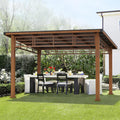 [12X14] Alora Heavy-Duty Outdoor Hardtop Wood Frame Gazebo Canopy With Metal Roof & Curtains (SAK43625)