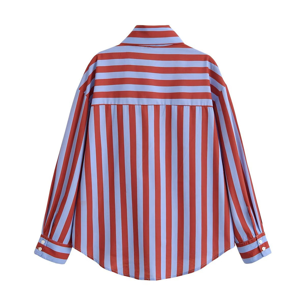 Women Clothing Spring Casual Minimalist Bowknot Contrast Color Striped