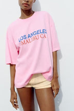 Women Clothing Summer Simple Loose Printed T shirt .Ships from
