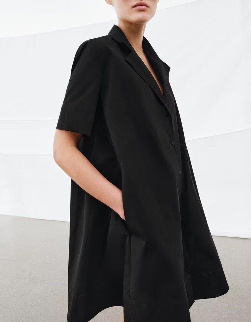 Women Clothes Blazers Collar Short Sleeve Slip Dress Minimalist High