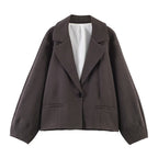 Women Clothing Summer Korean Puff Sleeve Loose Collar Blazer .Ships