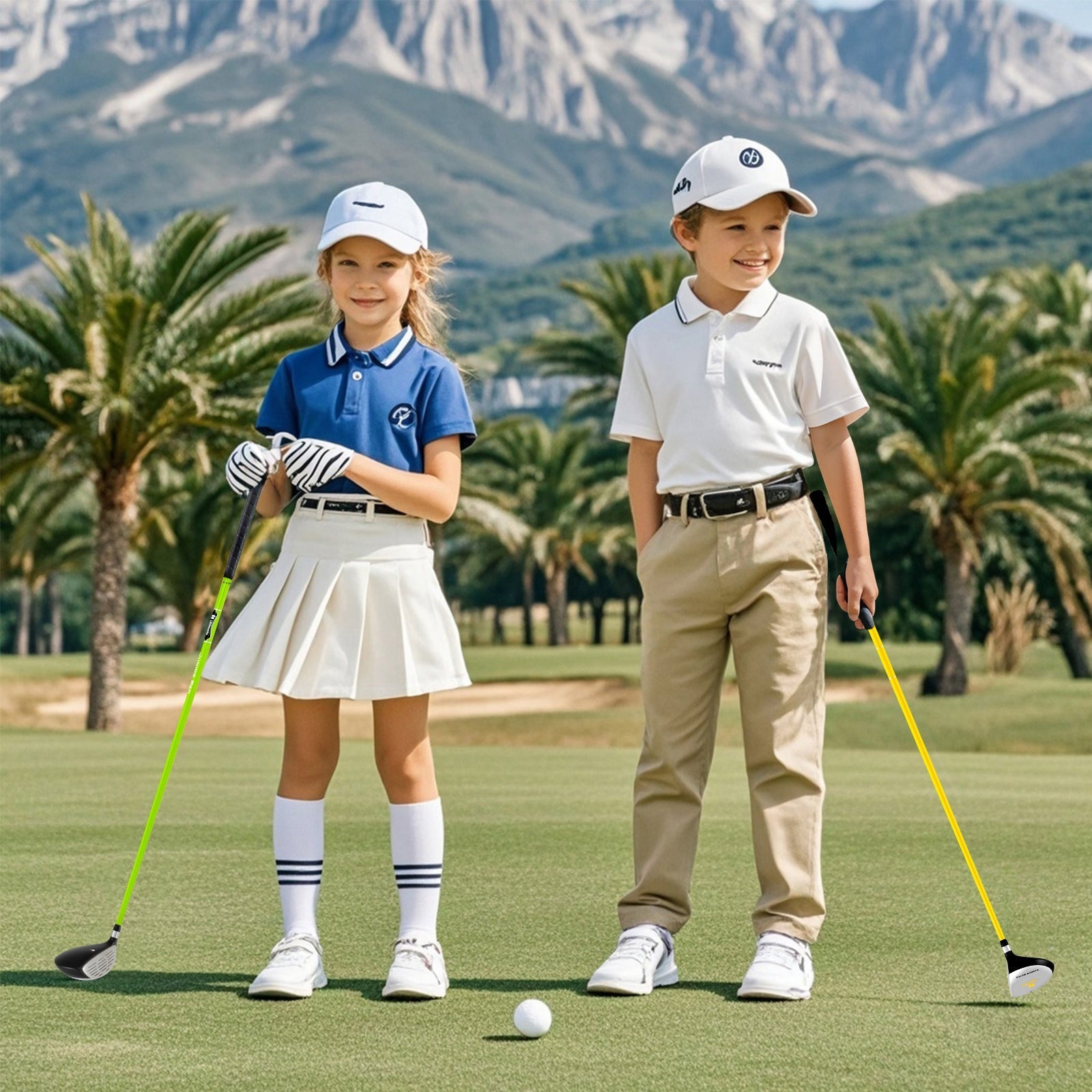 34 Inch 165CC Junior #3 Fairway Wood Golf Club with Fiberglass Shaft for Kids Ages 8-10-Yellow