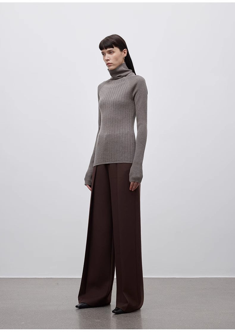 Imported wool pleated high-waisted straight-leg all-match slimming